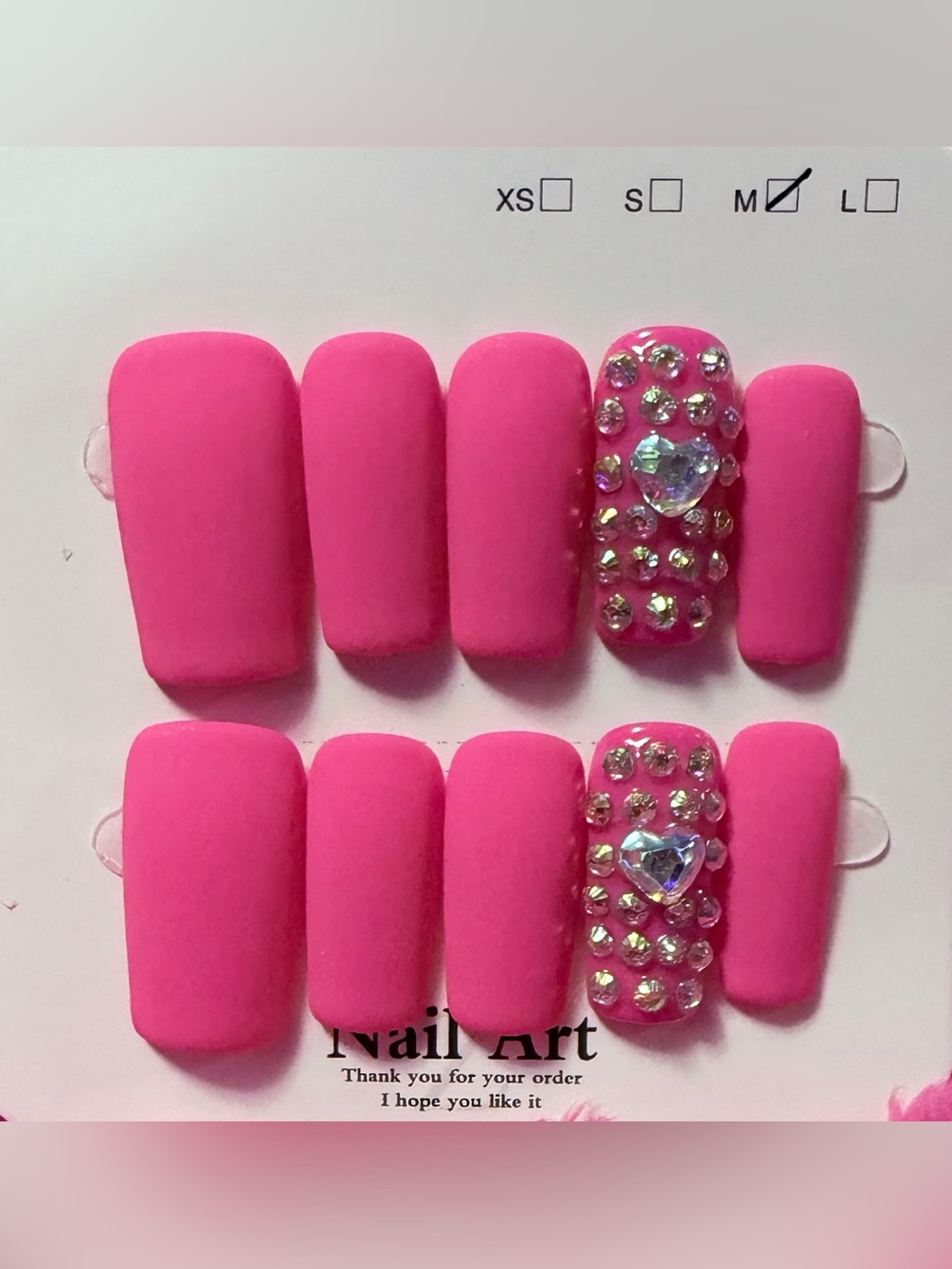 Pink Rhinestone Accent Press-On Nail Set - Women Accessories